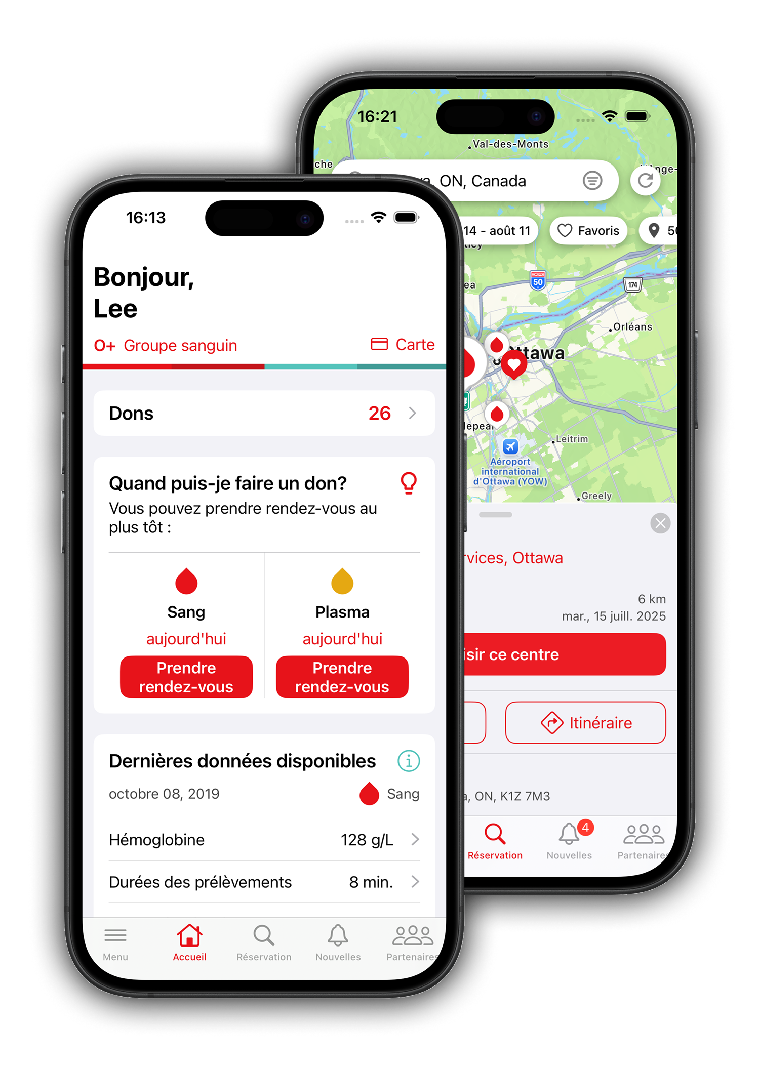 The home screen of the GiveBlood app.